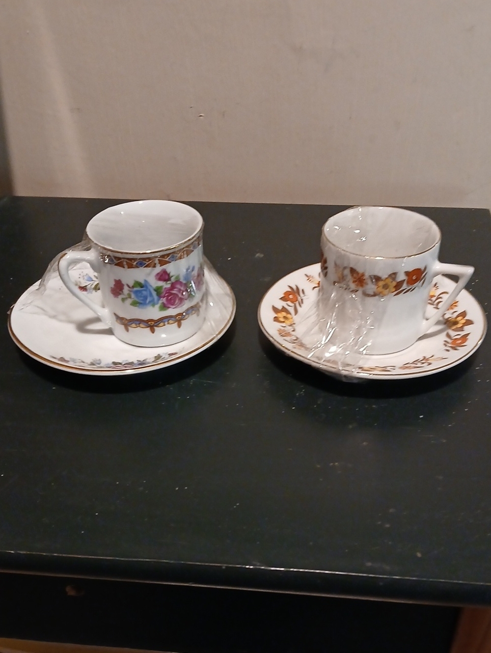 Porcelain Espresso Cup and Saucer Set - White with Floral Accents